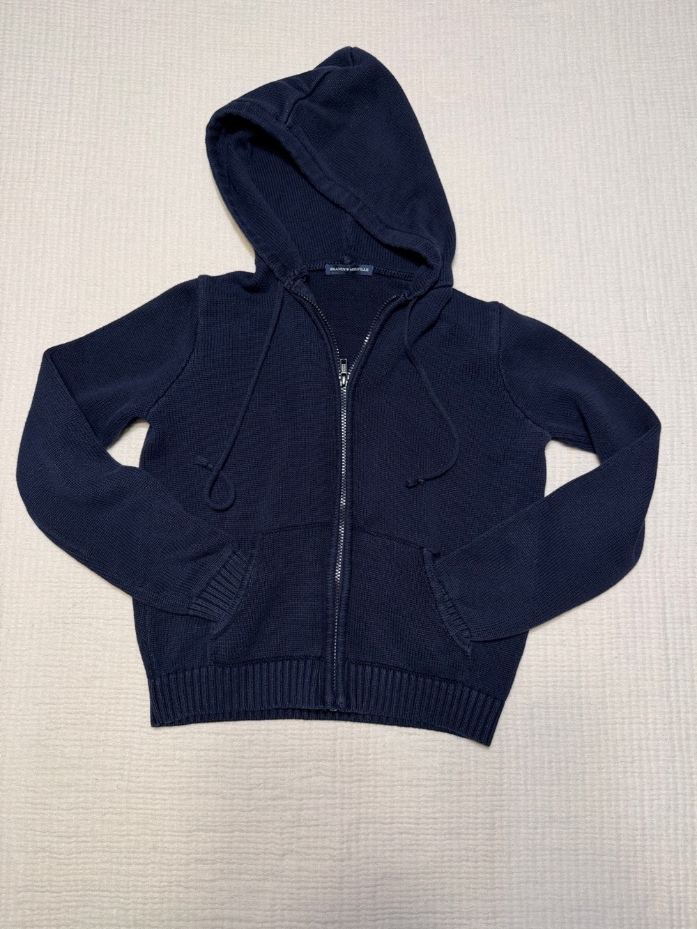 Brandy Melville Navy Hooded Zip Sweater Back to School Uniform
